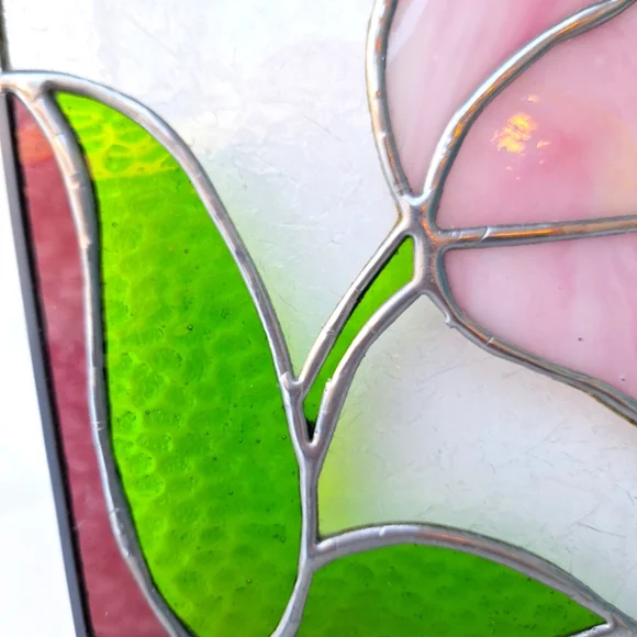 Vintage Stained Glass Window SunCatcher Flower Leaf Colorful Art Deco Abstract